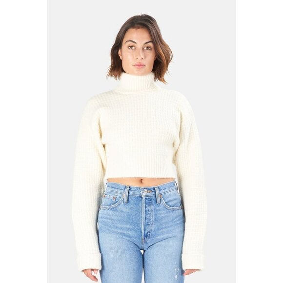 For Love & Lemons Madeline Ivory Turtleneck Crop Sweater Women's Size XX-Small